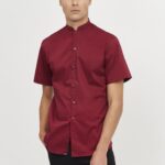 Camisa Stretch Manga Corta Cuello Mao Hombre Slim Fit